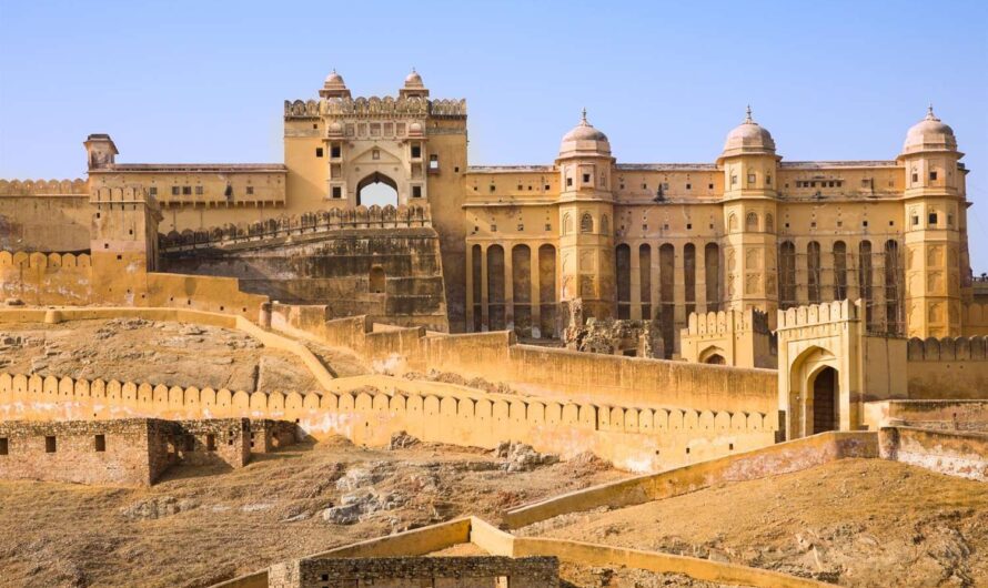 Amer Fort or Amber Fort: A palace located on a hill in Jaipur, Rajasthan, India